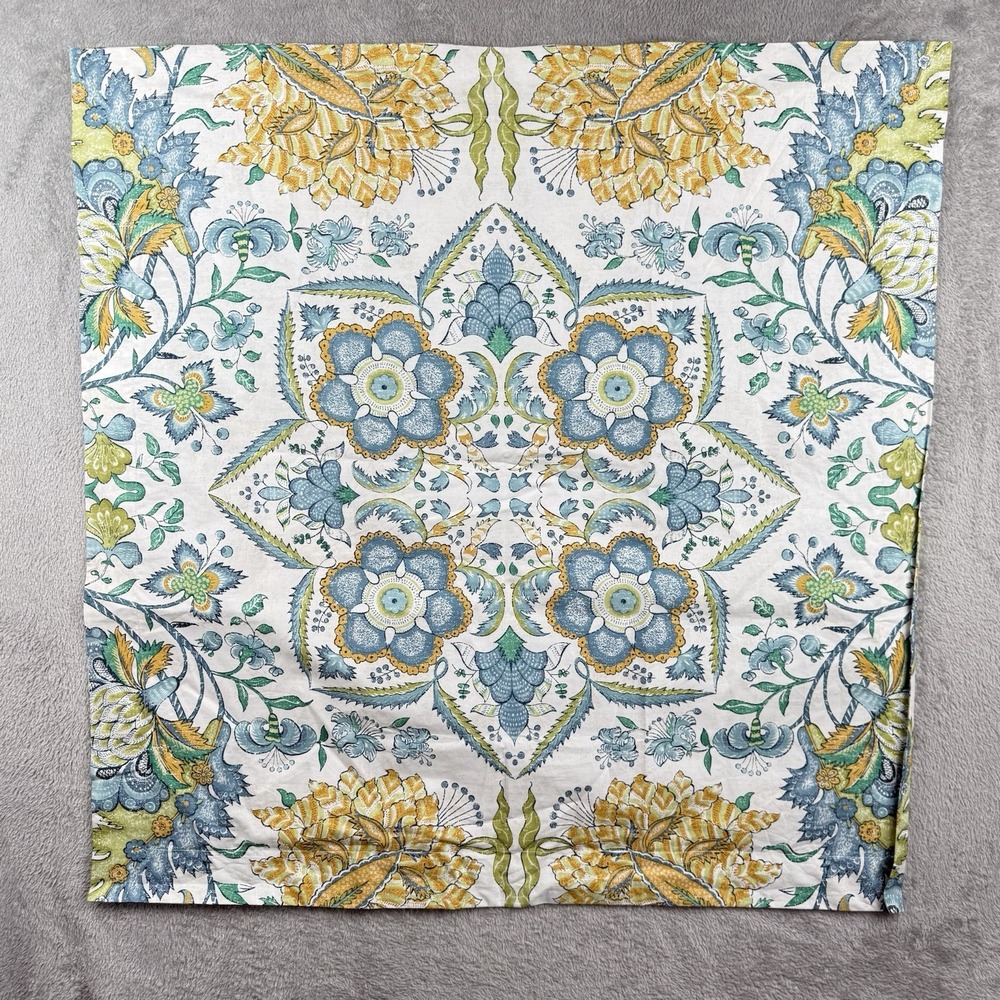Pottery Barn Throw Pillow Sham Blue Green Yellow Dawn Medallion Print 26X26